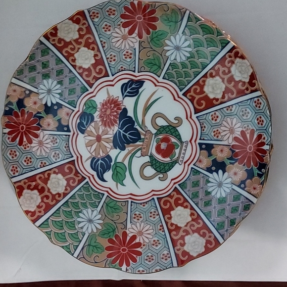 Vintage Arita Imari Fan Porcelain Dinner Plate Hand Decorated 10 1/8 inch - Picture 1 of 9